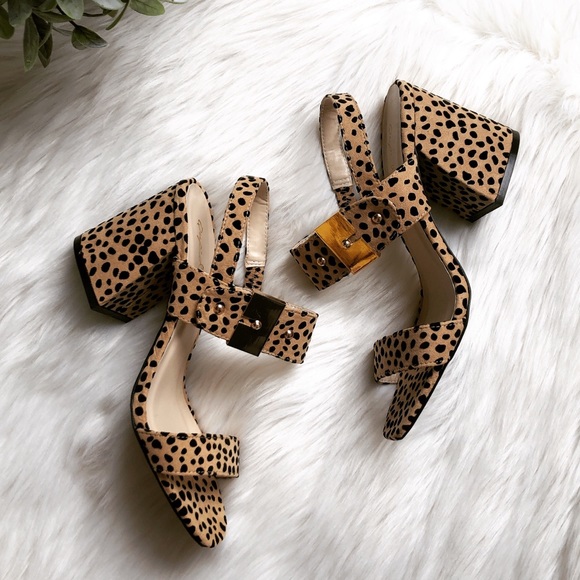 Beige Cheetah Print Suede Ankle Strap Heels - Picture 5 of 7